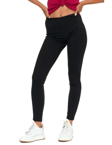 Legginsy - Prążkowane legginsy damskie z wysokim stanem CZARNY - produkt 5