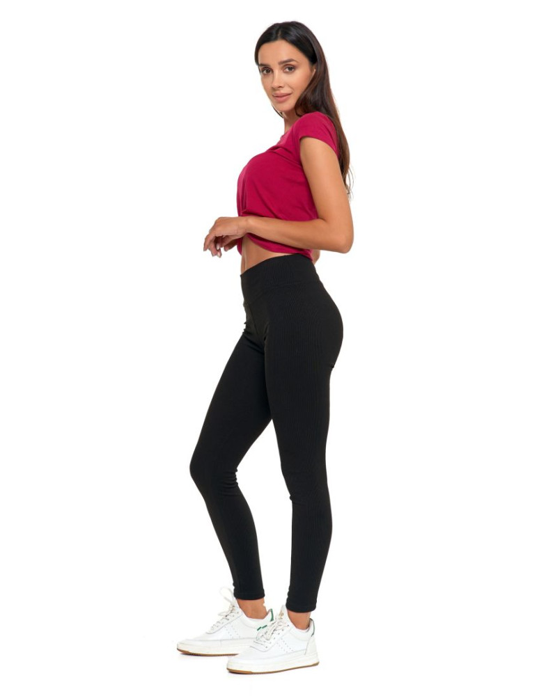 Legginsy - Prążkowane legginsy damskie z wysokim stanem CZARNY - produkt moraj.pl 1