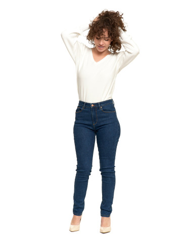 Spodnie - Jeansy spodnie damskie skinny z wysokim stanem GRANATOWY - produkt 1