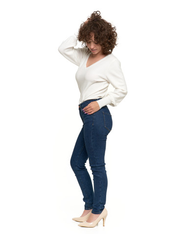Spodnie - Jeansy spodnie damskie skinny z wysokim stanem GRANATOWY - produkt 4