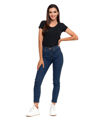Spodnie - Jeansy spodnie damskie skinny z wysokim stanem GRANATOWY - produkt 5