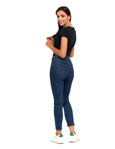 Spodnie - Jeansy spodnie damskie skinny z wysokim stanem GRANATOWY - produkt 8