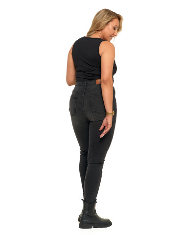 Spodnie - Jeansy skinny spodnie damskie z wysokim stanem CZARNY - produkt 3