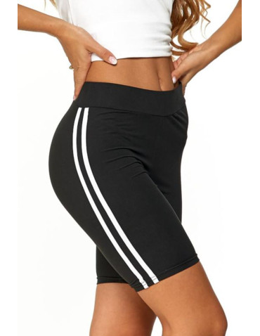 Legginsy - Legginsy damskie przed kolano z lampasami CZARNY - produkt 6