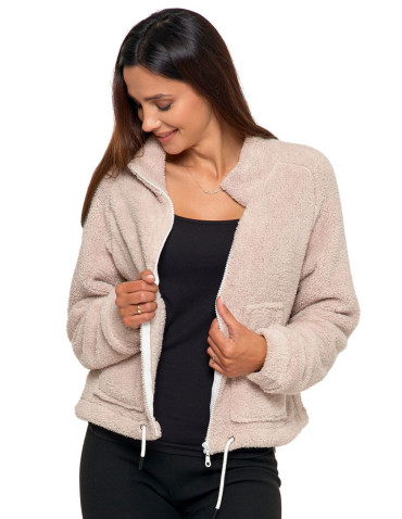 Bluzy - Pluszowa bluza damska sherpa z zamkiem błyskawicznym BEŻOWY - produkt 2