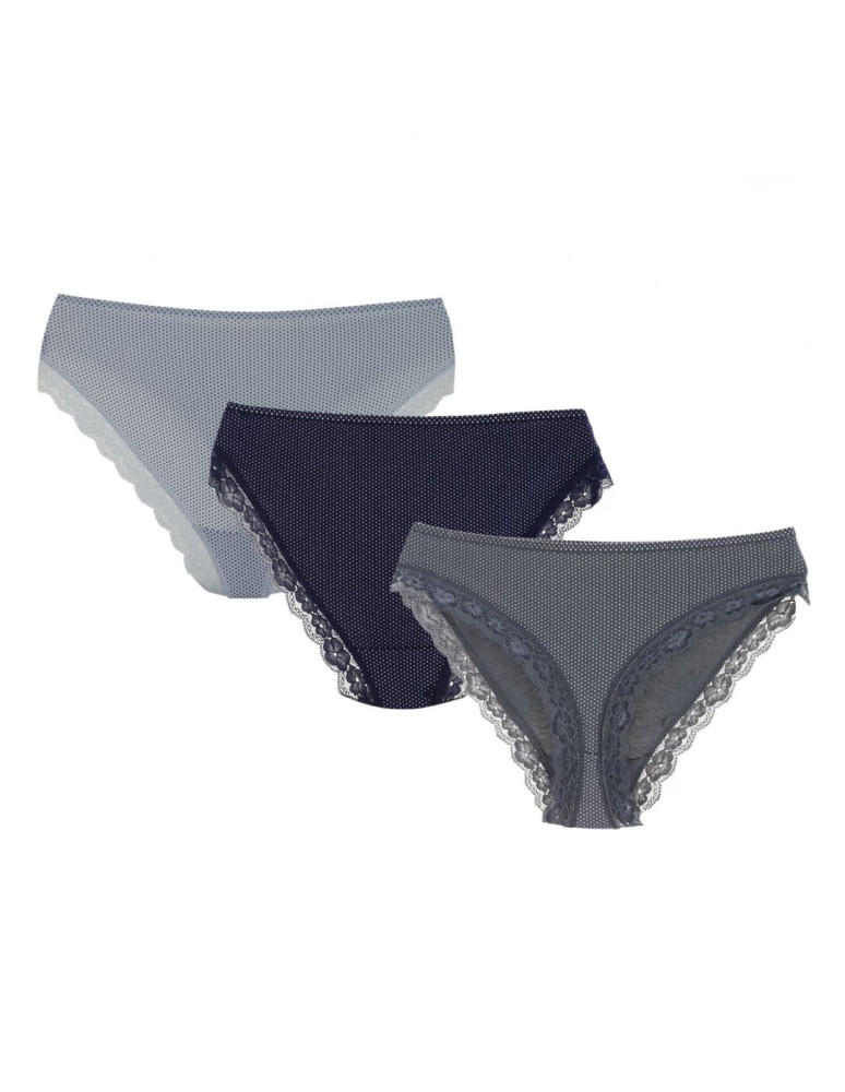 Figi - Majtki damskie figi mini bikini w kropeczki z koronką 3-pak WIELOKOLOROWY - produkt moraj.pl 1