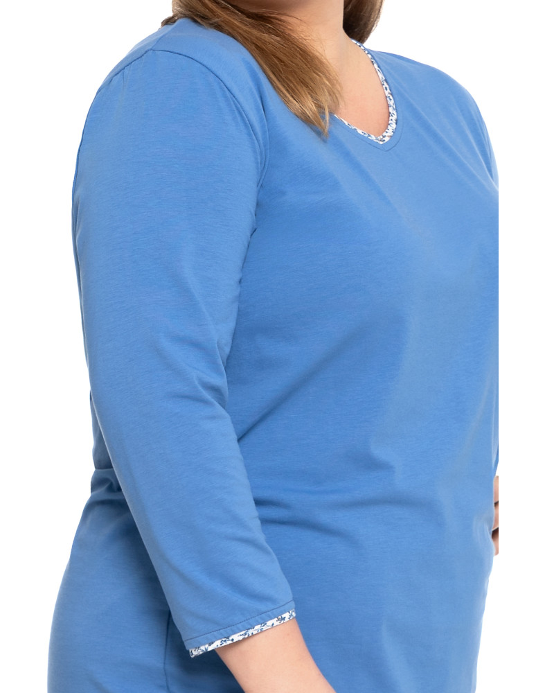 Długi rękaw - Piżama damska bawełniana z spodniami 3/4 w kwiaty Plus Size GRANATOWY - produkt moraj.pl 2