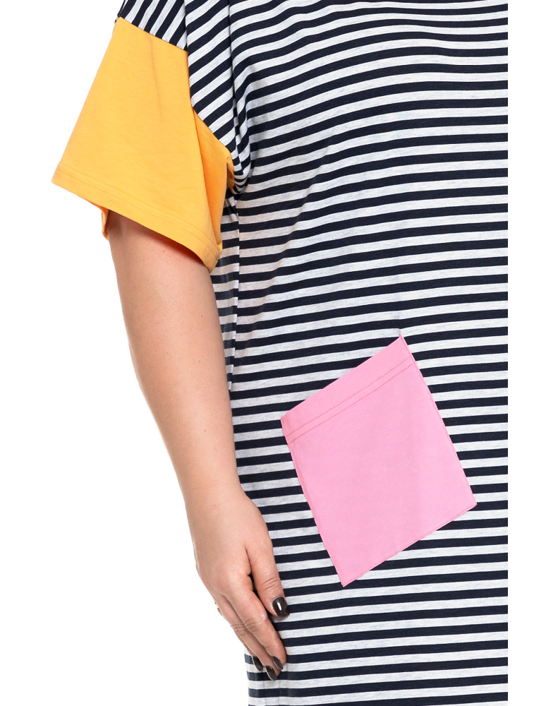 Koszule nocne - Koszula nocna damska w paski z kolorowymi rękawami Plus Size WZÓR 1 - produkt moraj.pl 3
