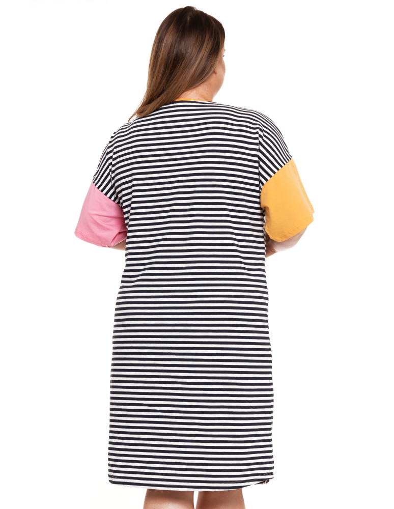 Koszule nocne - Koszula nocna damska w paski z kolorowymi rękawami Plus Size WZÓR 1 - produkt moraj.pl 4