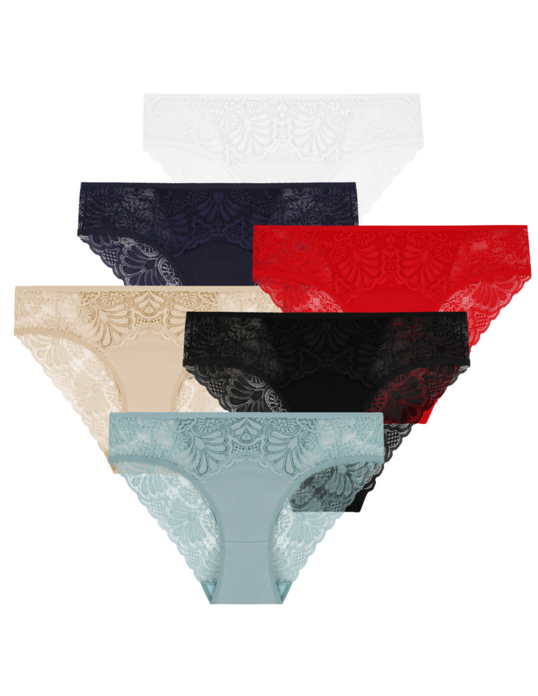 Figi - Majtki damskie figi bikini wykończone koronką 6-pak WIELOKOLOROWY - produkt moraj.pl 1