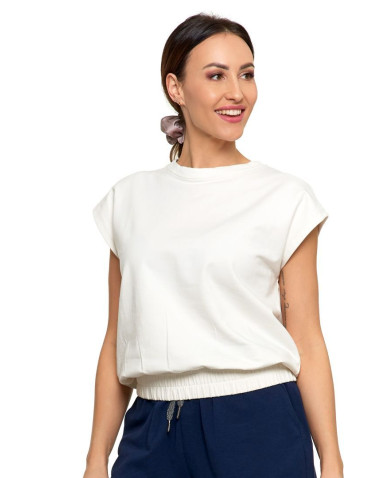 Bluzki i koszule - Bluzka damska dzianinowa typu crop top KREMOWY - produkt 1