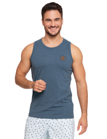 Koszulki, topy, koszule - Koszulka męska Tank-top bawełniana na ramiączkach CIEMNY NIEBIESKI - produkt 1
