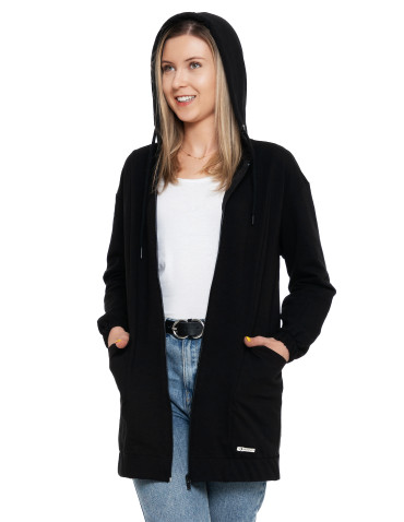 Bluzy - Bluza damska długa z głębokimi kieszeniami CZARNY - produkt 1