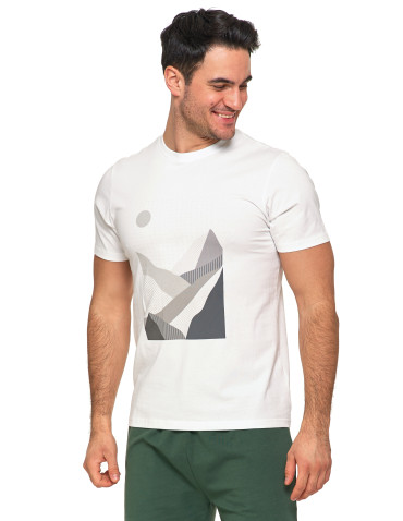Koszulki, topy, koszule - Biała koszulka męska bawełniana T-shirt z nadrukiem gór BIAŁY - produkt 4