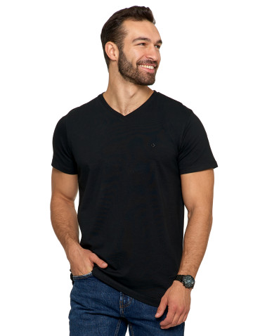 Koszulki, topy, koszule - Koszulka męska bawełna Premium T-shirt dekolt w serek CZARNY - produkt 1