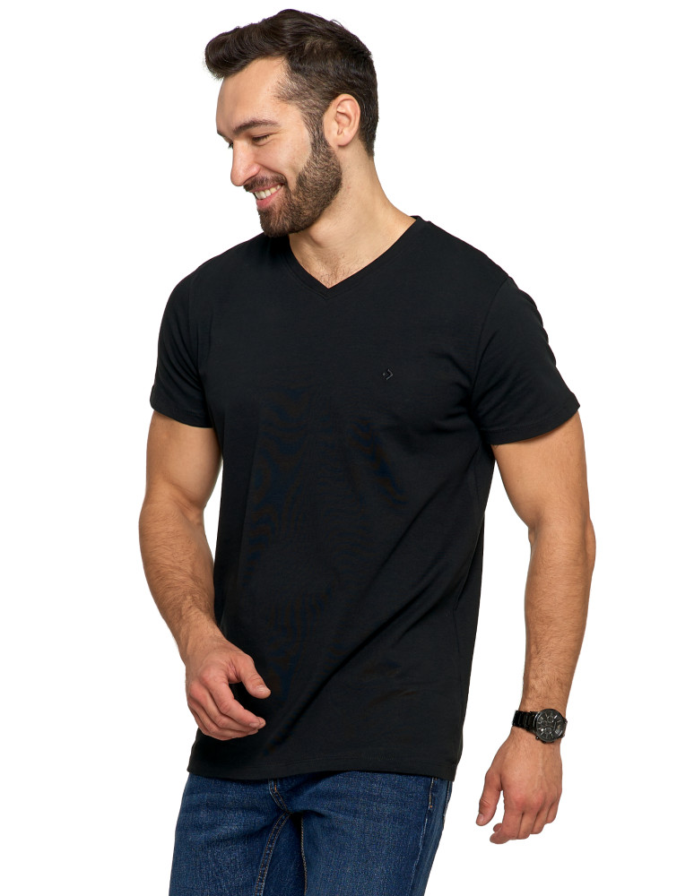 Koszulki, topy, koszule - Koszulka męska bawełna Premium T-shirt dekolt w serek CZARNY - produkt moraj.pl 3
