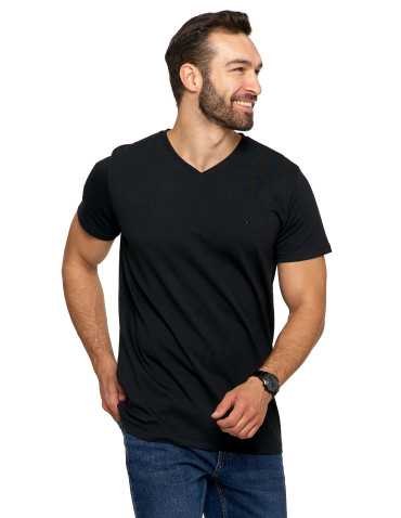 Koszulki, topy, koszule - Koszulka męska bawełna Premium T-shirt dekolt w serek CZARNY - produkt 4