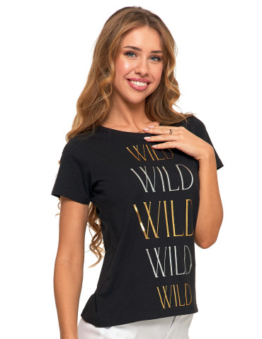 Koszulki i topy - Koszulka damska T-shirt z błyszczącymi napisami CZARNY - produkt 2