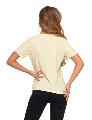Koszulki i topy - Koszulka damska krótki rękaw bawełniana wzór kwiaty T-shirt ŻÓŁTY - produkt 4