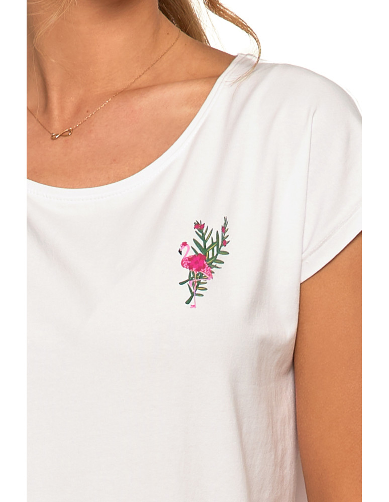 Koszulki i topy - Biała koszulka damska z flamingiem T-shirt BIAŁY - produkt moraj.pl 4