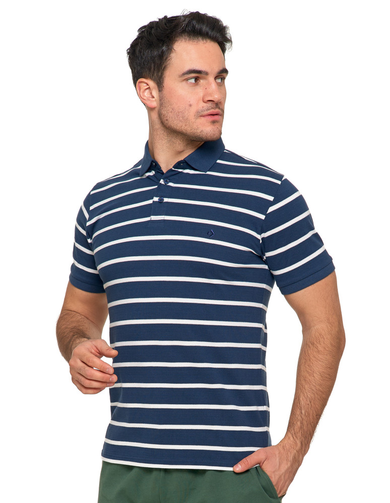 Polo - Koszulka polo męska bawełniana w paski GRANATOWY - produkt moraj.pl 1