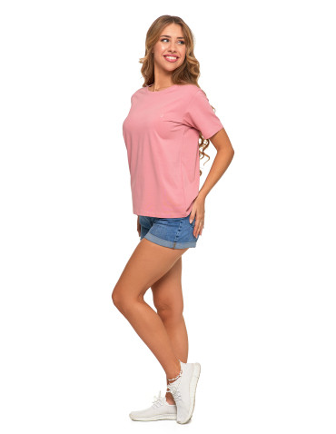Koszulki i topy - Koszulka damska bawełna Premium T-shirt dekolt okrągły RÓŻOWY - produkt 7