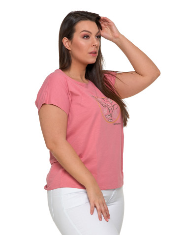Koszulki i topy - Koszulka damska T-shirt w kwiaty krótki rękaw RÓŻOWY - produkt 4
