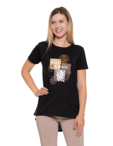 Koszulki i topy - T-shirt damski koszulka stylowa z printem CZARNY - produkt 1