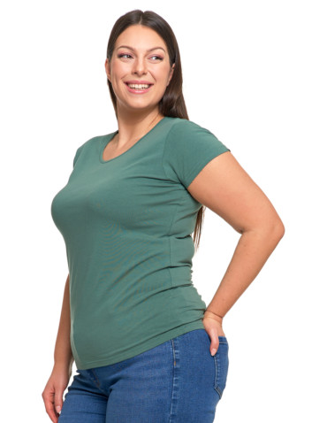 Koszulki i topy - T-shirt damski z okrągłym dekoltem plus size KHAKI - produkt 3