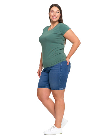 Koszulki i topy - T-shirt damski z okrągłym dekoltem plus size KHAKI - produkt 5