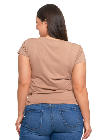 Koszulki i topy - T-shirt damski z okrągłym dekoltem plus size MOKKA - produkt 2