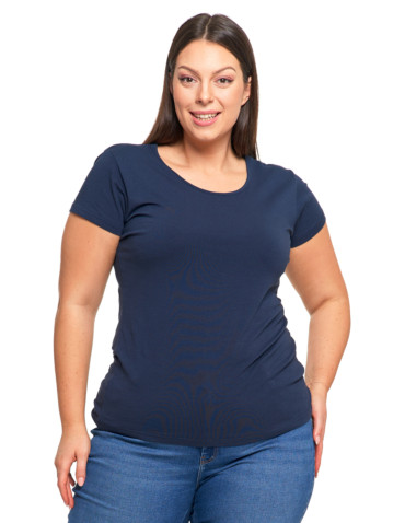Koszulki i topy - T-shirt damski z okrągłym dekoltem plus size GRANATOWY - produkt 1