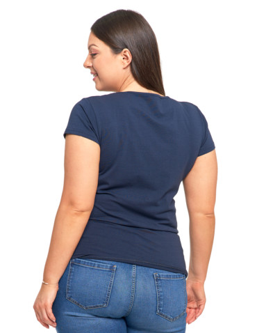 Koszulki i topy - T-shirt damski z okrągłym dekoltem plus size GRANATOWY - produkt 2