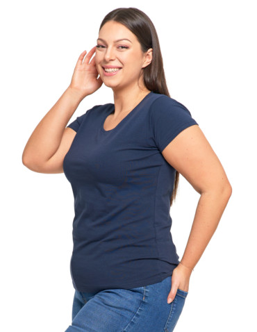 Koszulki i topy - T-shirt damski z okrągłym dekoltem plus size GRANATOWY - produkt 3