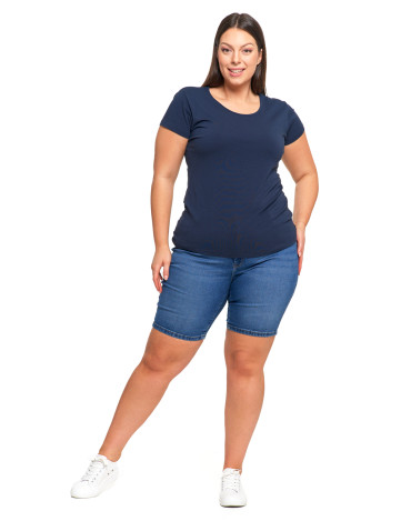 Koszulki i topy - T-shirt damski z okrągłym dekoltem plus size GRANATOWY - produkt 5
