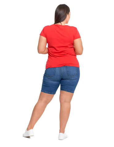 Koszulki i topy - T-shirt damski z okrągłym dekoltem plus size MALINOWY - produkt 6