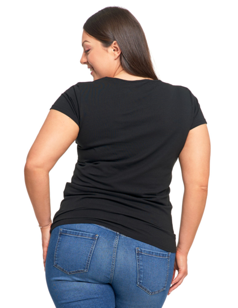 Koszulki i topy - T-shirt damski bawełniany z dekoltem V Plus Size CZARNY - produkt moraj.pl 2