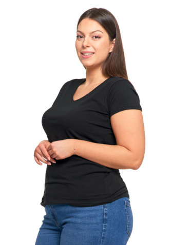 Koszulki i topy - T-shirt damski bawełniany z dekoltem V Plus Size CZARNY - produkt 3