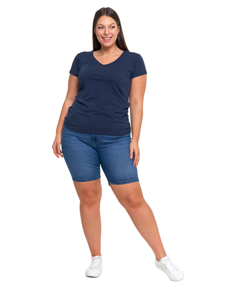 Koszulki i topy - T-shirt damski bawełniany z dekoltem V Plus Size GRANATOWY - produkt moraj.pl 4