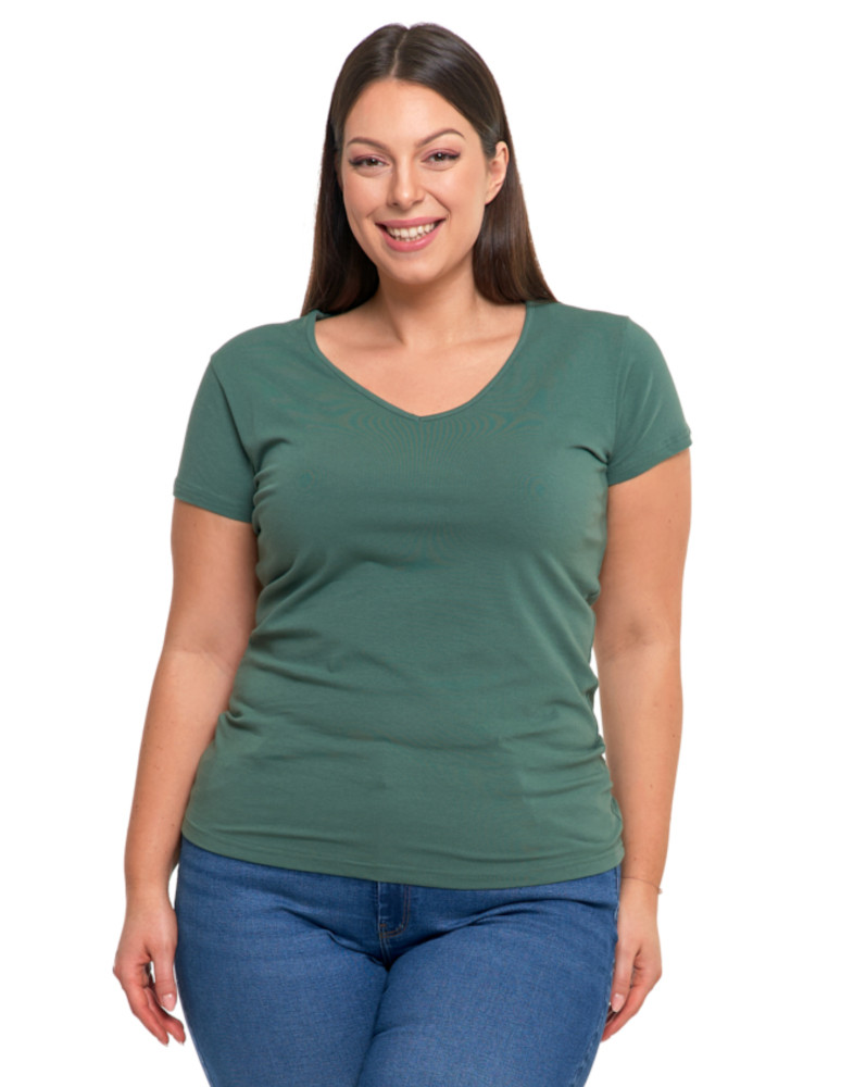 Koszulki i topy - T-shirt damski bawełniany z dekoltem V Plus Size KHAKI - produkt moraj.pl 1