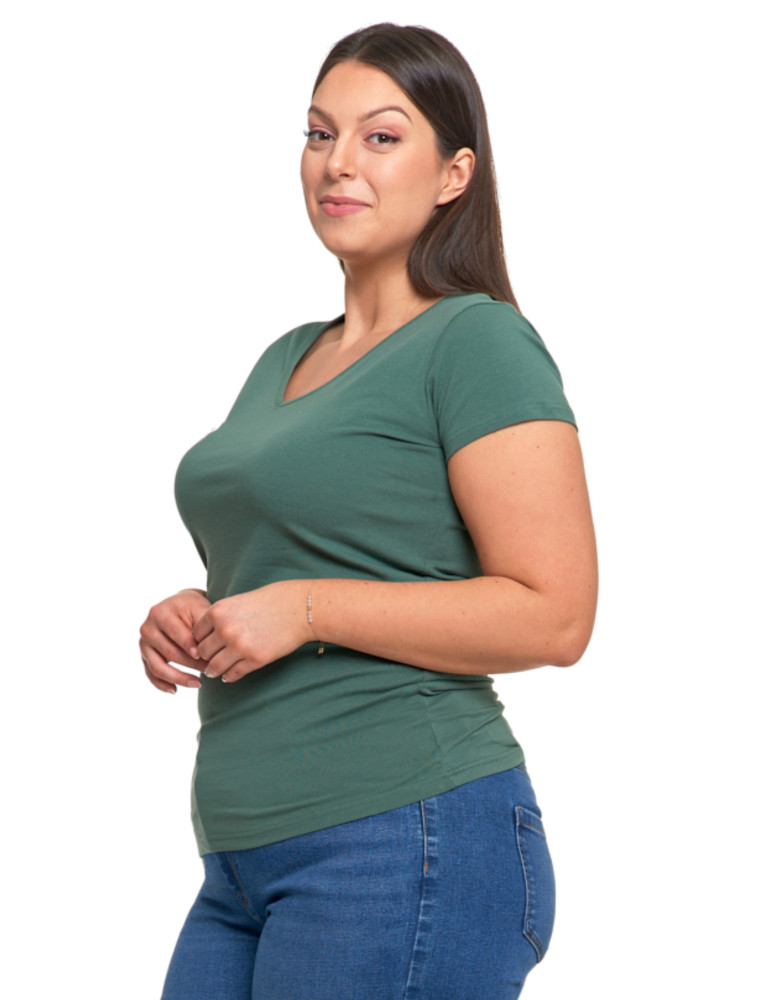 Koszulki i topy - T-shirt damski bawełniany z dekoltem V Plus Size KHAKI - produkt moraj.pl 3