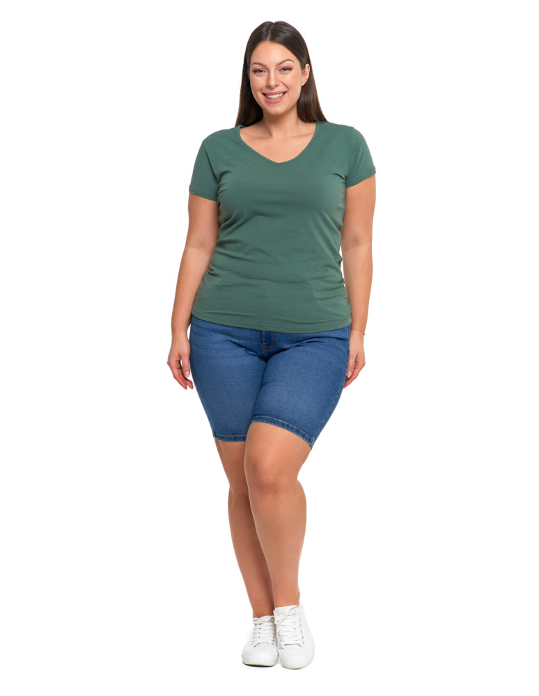 Koszulki i topy - T-shirt damski bawełniany z dekoltem V Plus Size KHAKI - produkt moraj.pl 4