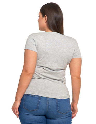 Koszulki i topy - T-shirt damski bawełniany z dekoltem V Plus Size JASNY SZARY - produkt 1