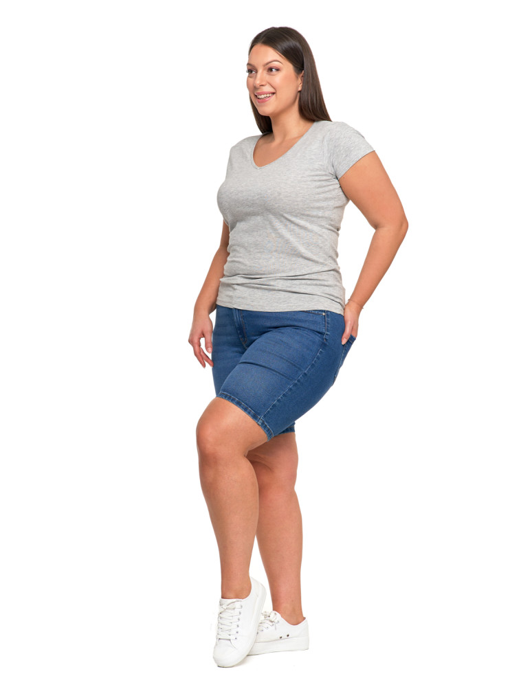 Koszulki i topy - T-shirt damski bawełniany z dekoltem V Plus Size JASNY SZARY - produkt moraj.pl 5