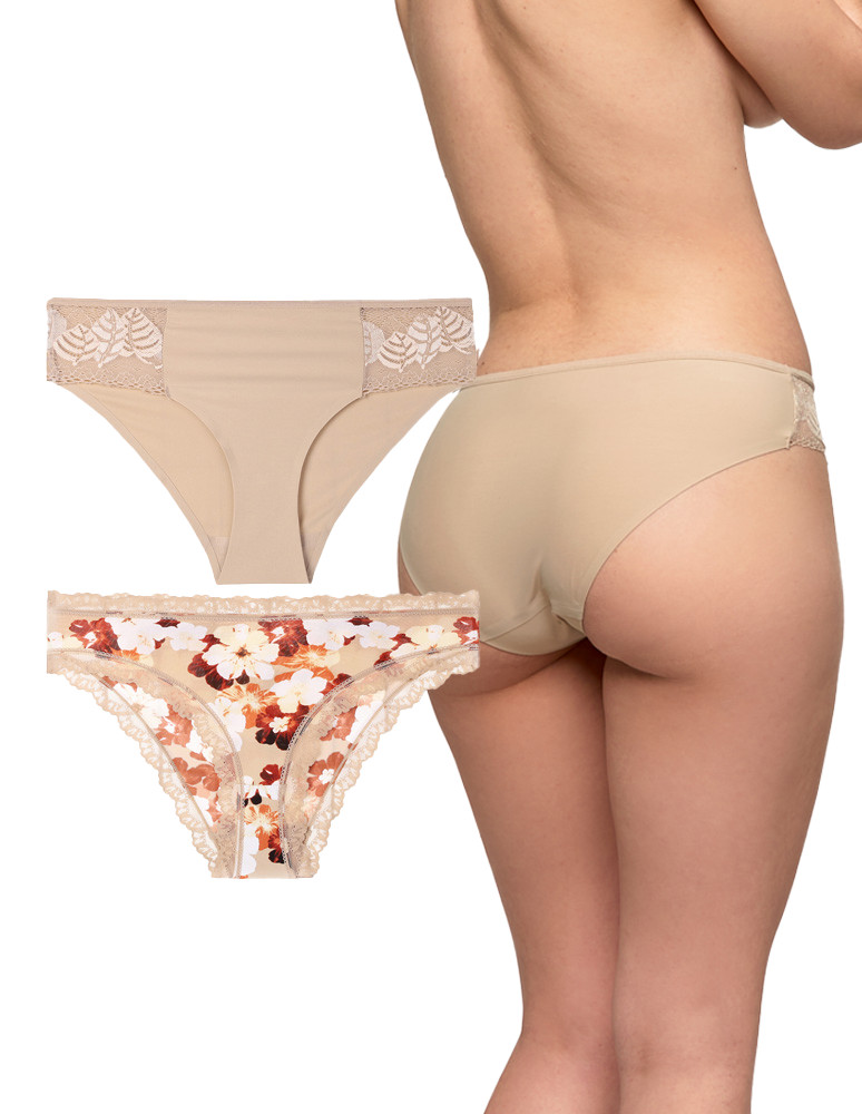 Figi - Majtki figi damskie eleganckie w beżowej kolorystyce 2-pak WIELOKOLOROWY - produkt moraj.pl 5
