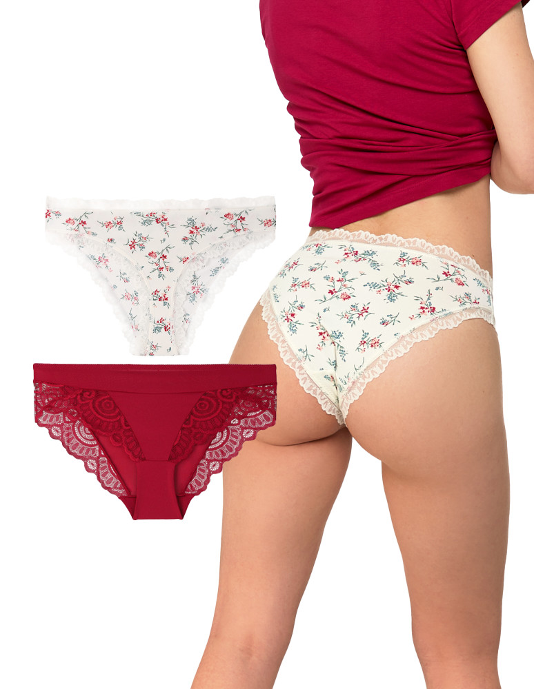 Figi - Majtki damskie figi eleganckie wykończenie koronkowe 2-pak WIELOKOLOROWY - produkt moraj.pl 4
