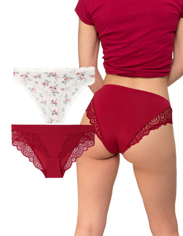 Figi - Majtki damskie figi eleganckie wykończenie koronkowe 2-pak WIELOKOLOROWY - produkt 6