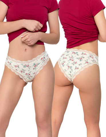 Figi - Majtki damskie figi eleganckie wykończenie koronkowe 2-pak WIELOKOLOROWY - produkt 15