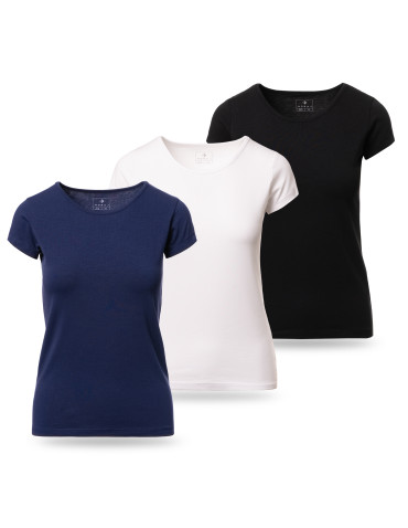 Koszulki i topy - Koszulka damska T-shirt bawełniana z okrągłym dekoltem 3-pak WZÓR - produkt 1