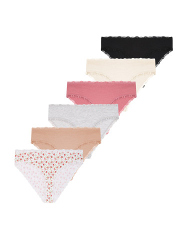 Figi - Majtki damskie figi bikini bawełniane z koronką 6-pak WIELOKOLOROWY - produkt 1